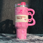 40oz Pink Bow-shaped handle Kitty Tumbler - Ảnh 3